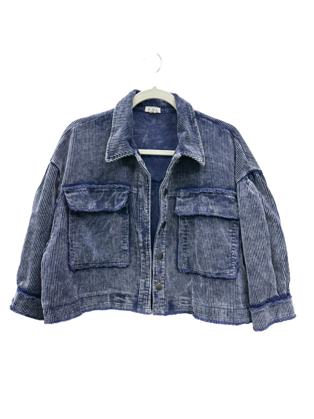 POL Blue Acid Wash Corduroy Cropped Boxy Shacket Jacket Large